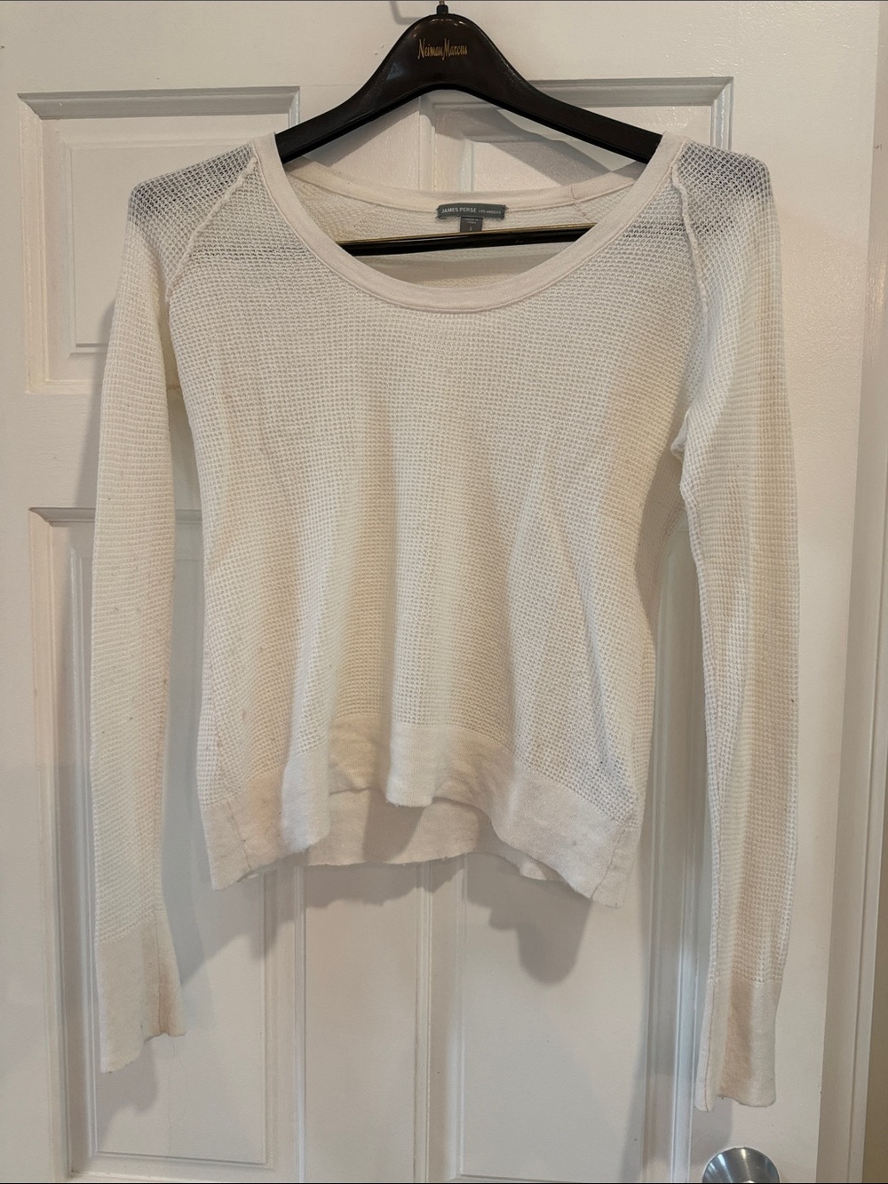 James Perse White Open Knit Long Sleeve Mesh Sweater Top WCM3499 Size 2 M